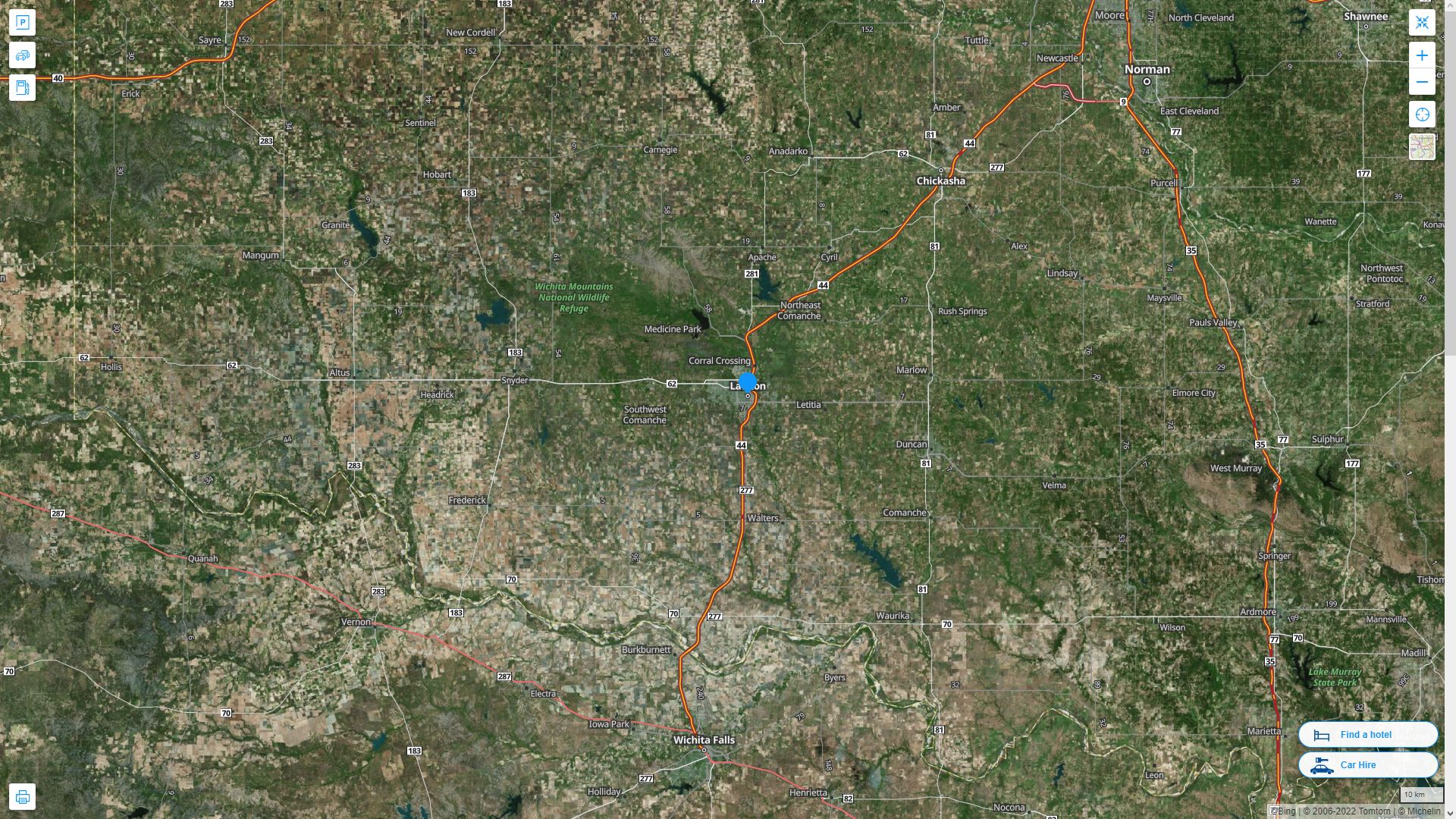 Lawton Oklahoma Highway and Road Map with Satellite View
